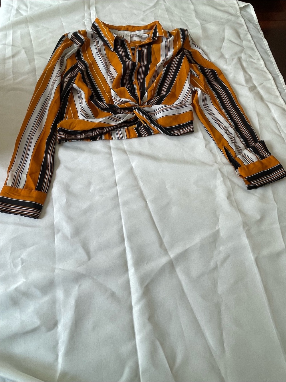 Striped Twist-Front Crop Top in Mustard